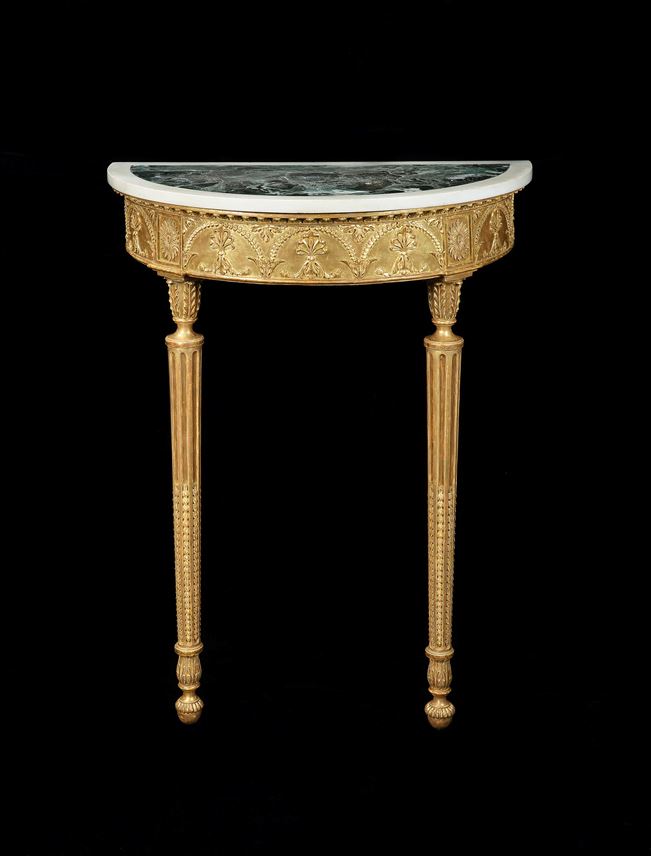 Robert Adam - A PAIR OF GEORGE III DEMI-LUNE GILTWOOD CONSOLE TABLES | MasterArt